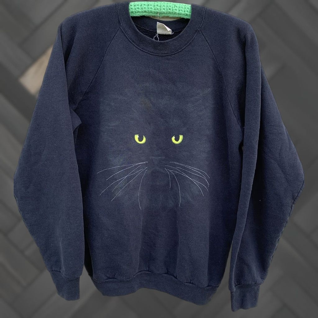 Fruit Of The Loom VINTAGE Fruit of the Loom Sweatshirt Raglan Black Cat Graphic Print Crew Neck XL Mens Size US XL / EU 56 / 4 - 1 Thumbnail