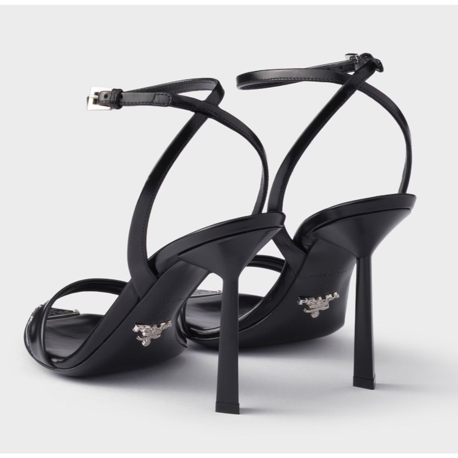 Prada Black Brushed Leather Pointed Toe Ankle Strap Sandal Pump 38 Size US 8 / IT 38 - 19 Thumbnail