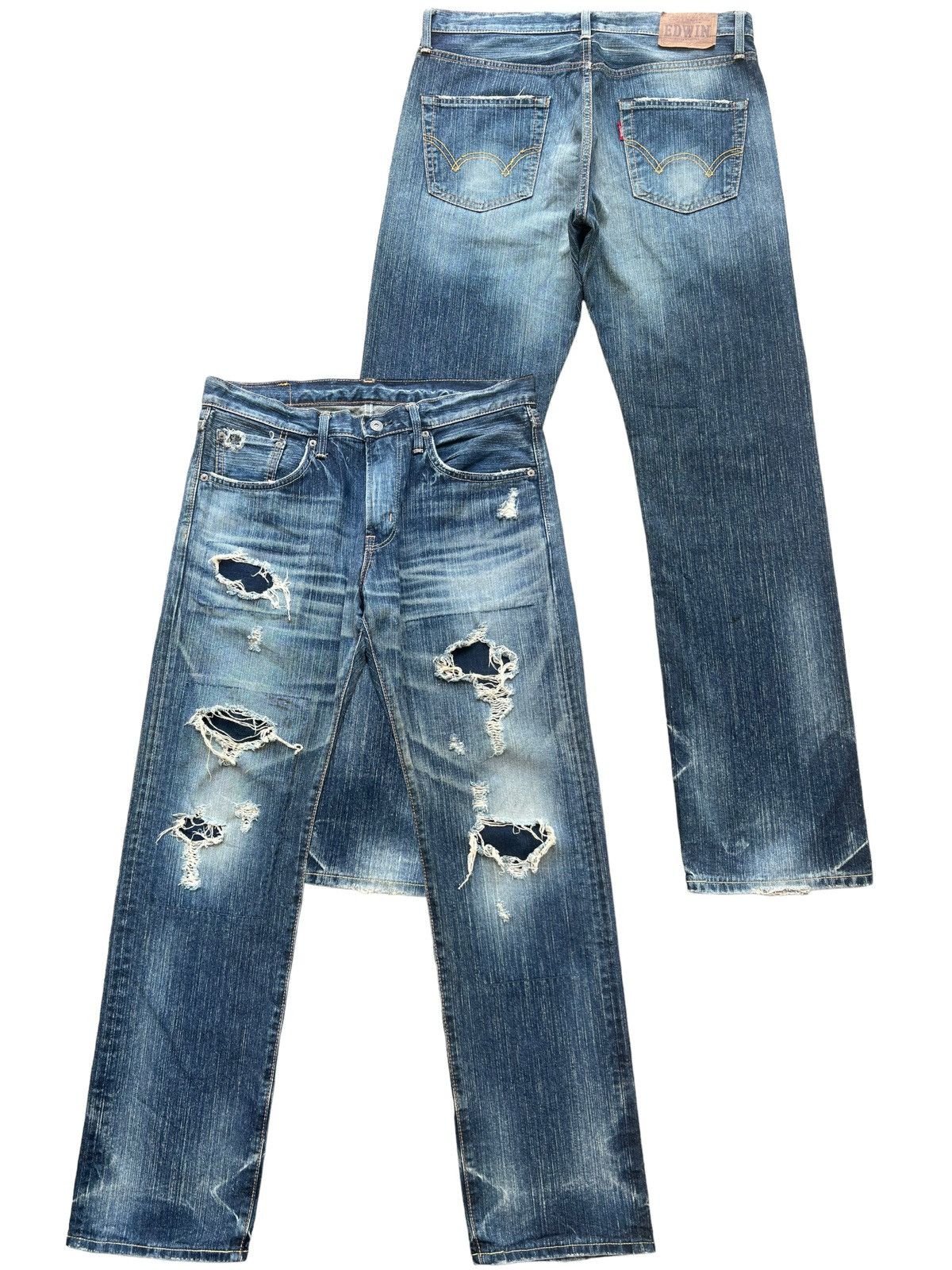 Edwin Vintage Edwin Distressed Ripped Patchwork Denim Jeans 34x32 Size US 34 / EU 50 - 1 Thumbnail