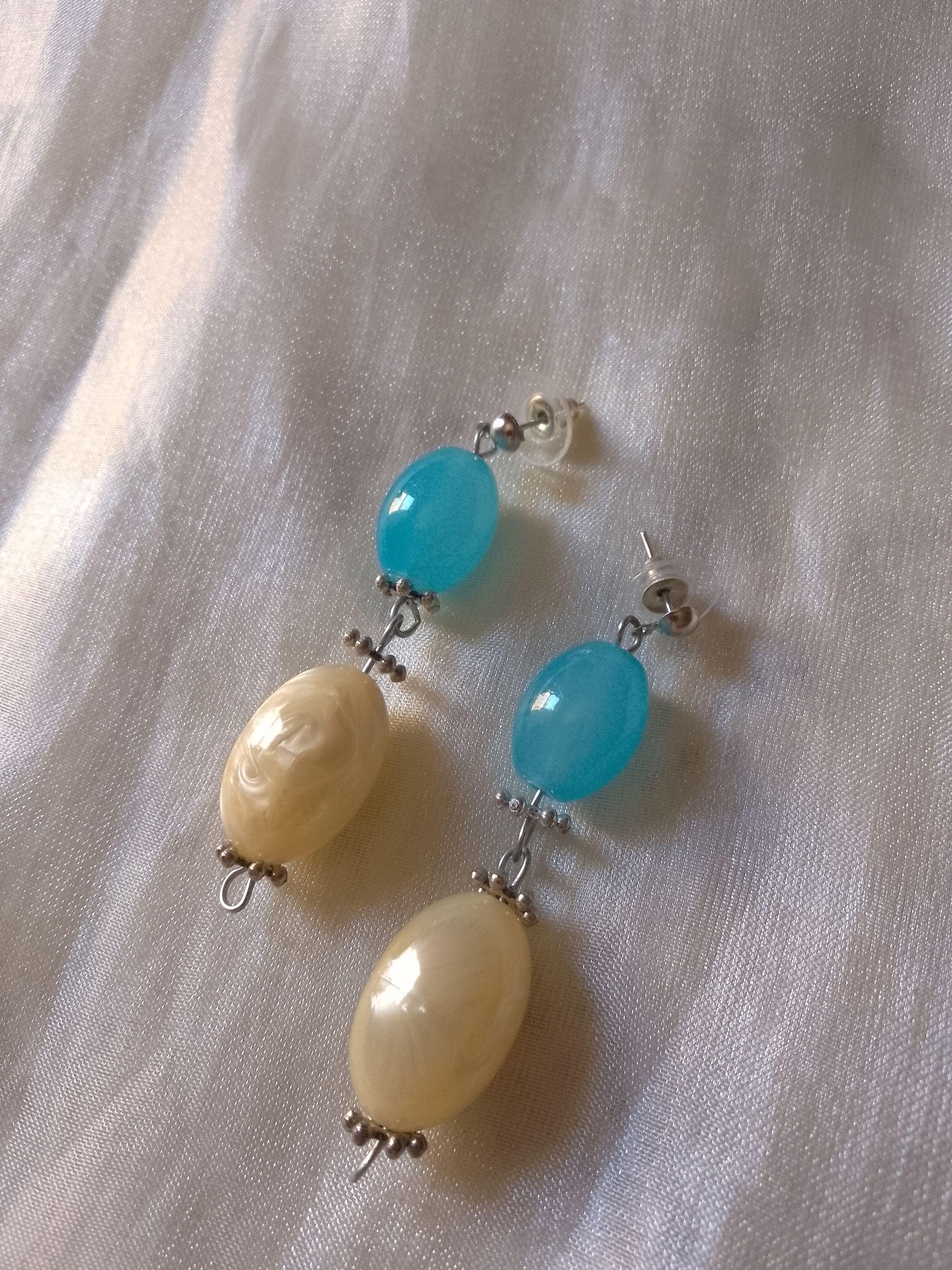Handmade Earrings Vintage Antique Pieces '70 Recycled Blue/Ivory Size ONE SIZE - 1 Thumbnail
