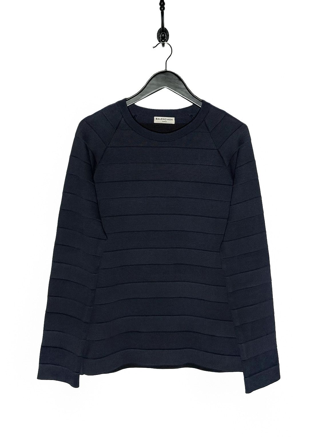 Balenciaga Balenciaga 2014 Navy Tonal Striped Band Crewneck Sweater Size US M / EU 48-50 / 2 - 1 Thumbnail