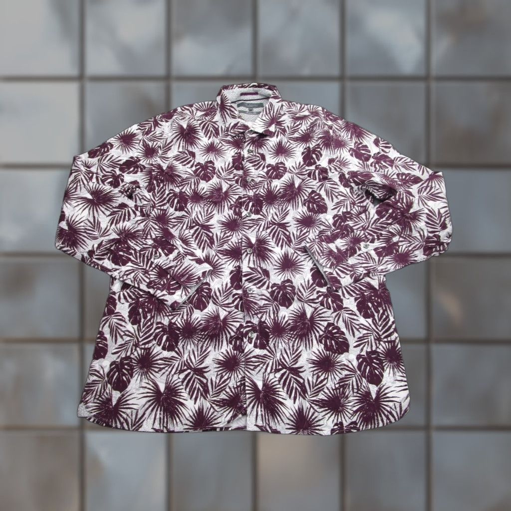 Ted Baker Ted Baker Shirt Mens XL Red Burgundy Floral Leaf Tropical All Over Print Button-Up Long Sleeve Mens Size US XL / EU 56 / 4 - 1 Thumbnail