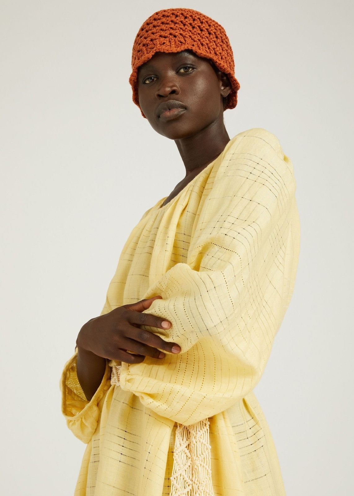 Loro Piana o1srvl11e0824 Medea Af Needle Linen Midi Dress in Yellow Size M / US 6-8 / IT 42-44 - 5 Thumbnail