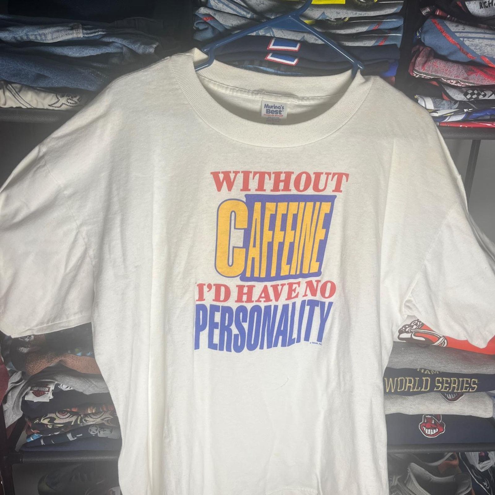 Hanes Vintage 80s single stitch caffeine shirt Size US XL / EU 56 / 4 - 1 Thumbnail