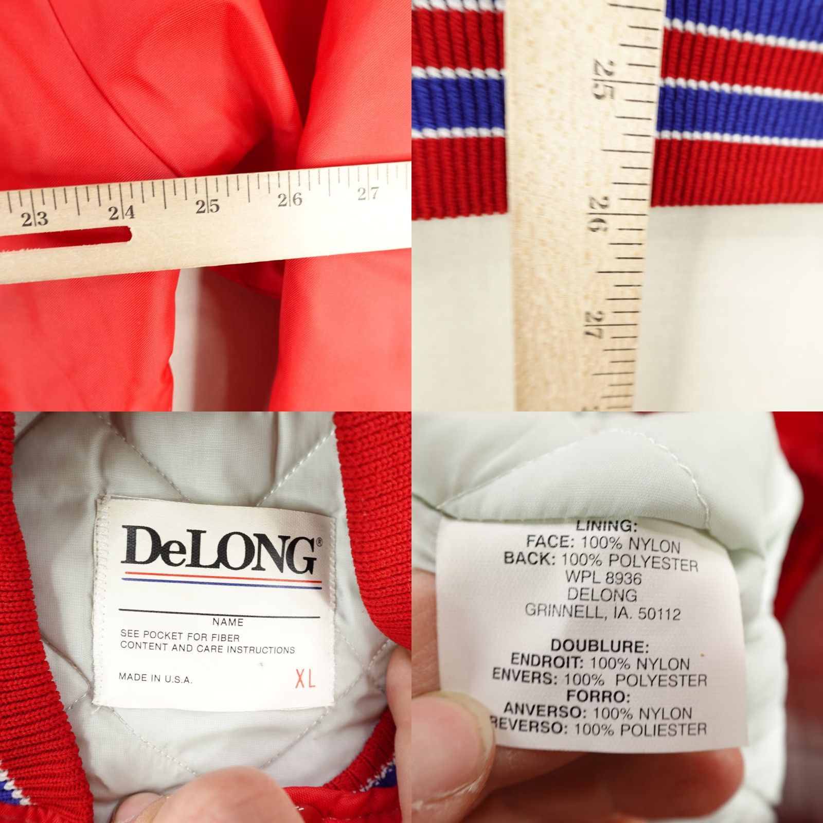 Vintage VINTAGE DeLong Jacket Men XL Red Fresno California Baseball Quilted Coat 80s Bomber Windproof Insulated USA Flag Sports 80s Mens XL Red FX Size US XL / EU 56 / 4 - 8 Thumbnail