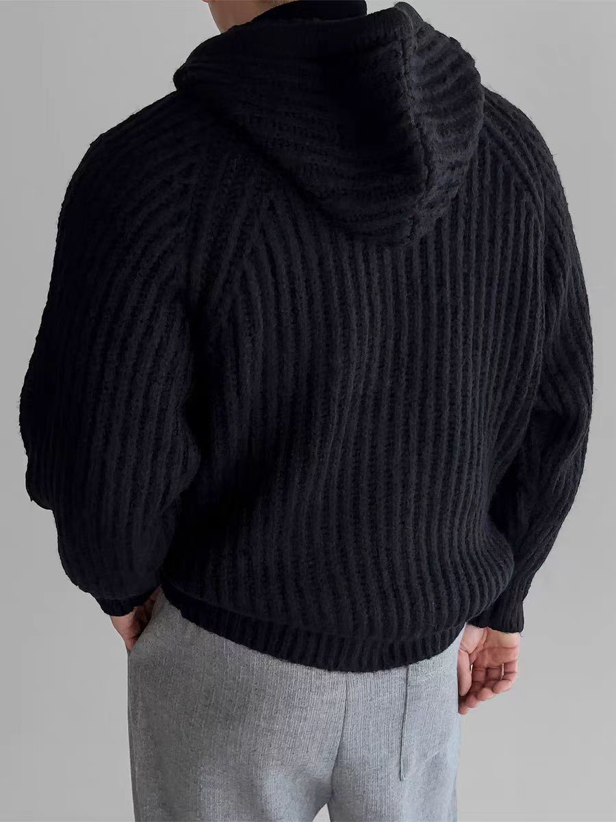 Japanese Brand Vintage Knit Thick Sweater Black L Hooded Jacket Coat Size US L / EU 52-54 / 3 - 2 Thumbnail