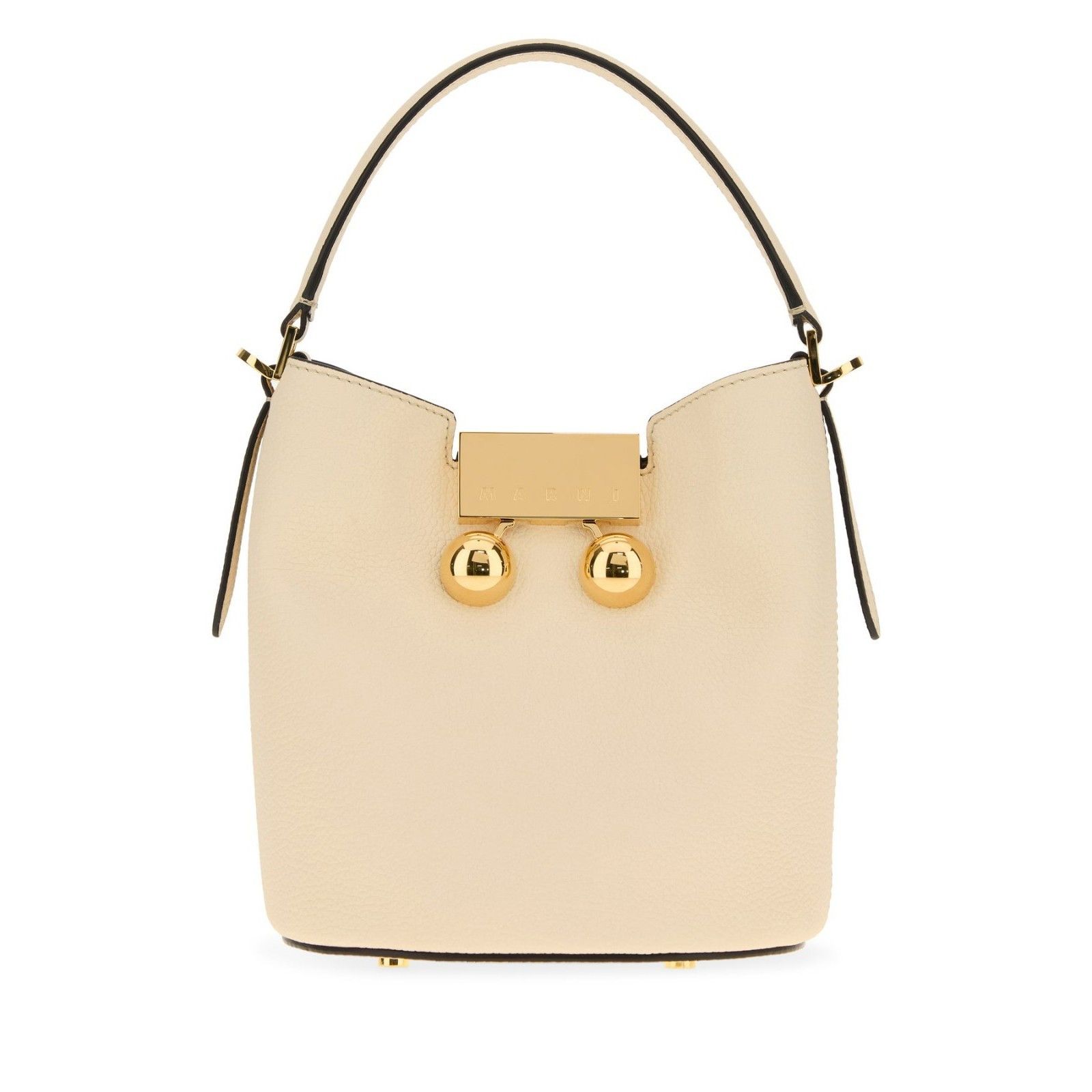 MARNI Trunkaroo Bucket Beige White Leather Top Handle Bag Ne