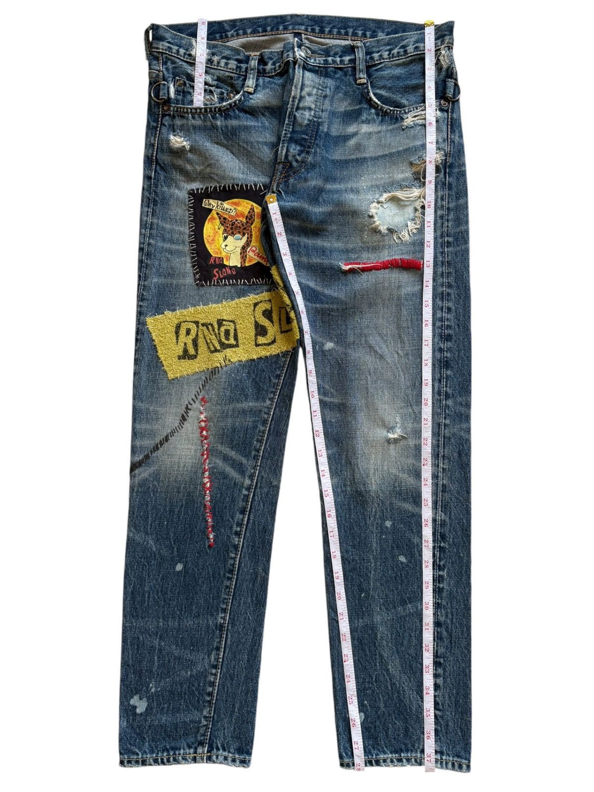 Japanese Brand Vintage Rna Slang Faded Wash Patchwork Distressed Jeans Size 31" - 12 Thumbnail