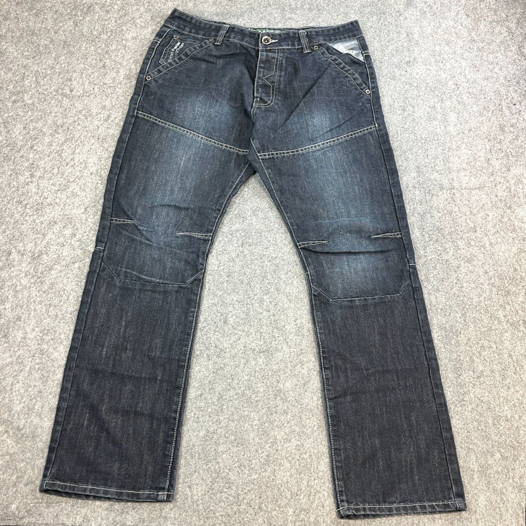 Kenzo Enzo Jeans Mens Relaxed Straight 34 Dark Blue Cinch Buckle Y2K Double Knee 5-Pocket Denim Classic Size US 34 / EU 50 - 2 Thumbnail