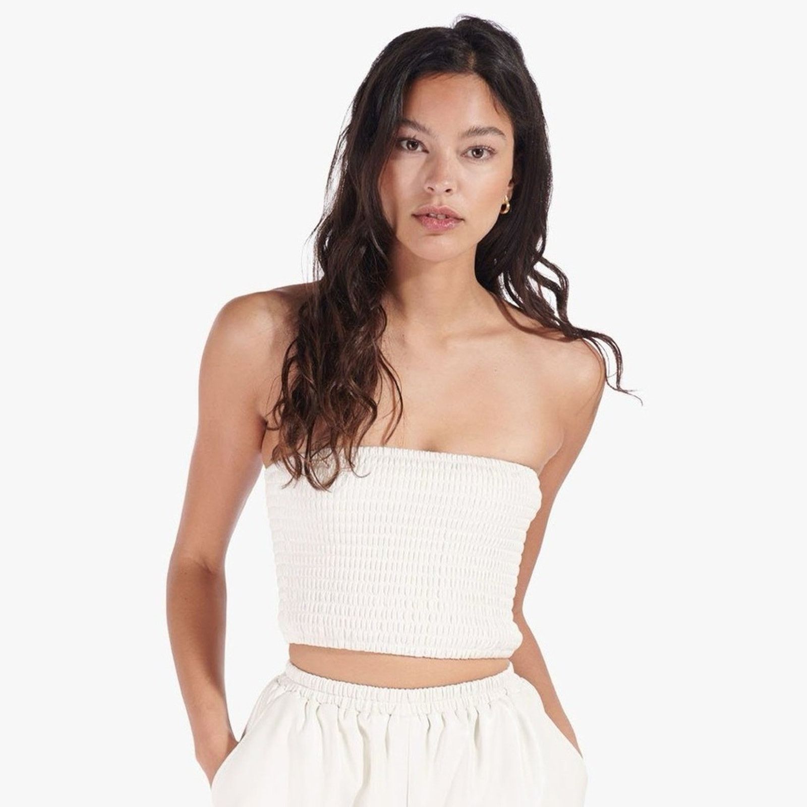 Staud STAUD Davis Vegan Leather Bandeau Top Ivory White S DAMAGED Size S / US 4 / IT 40 - 1 Thumbnail