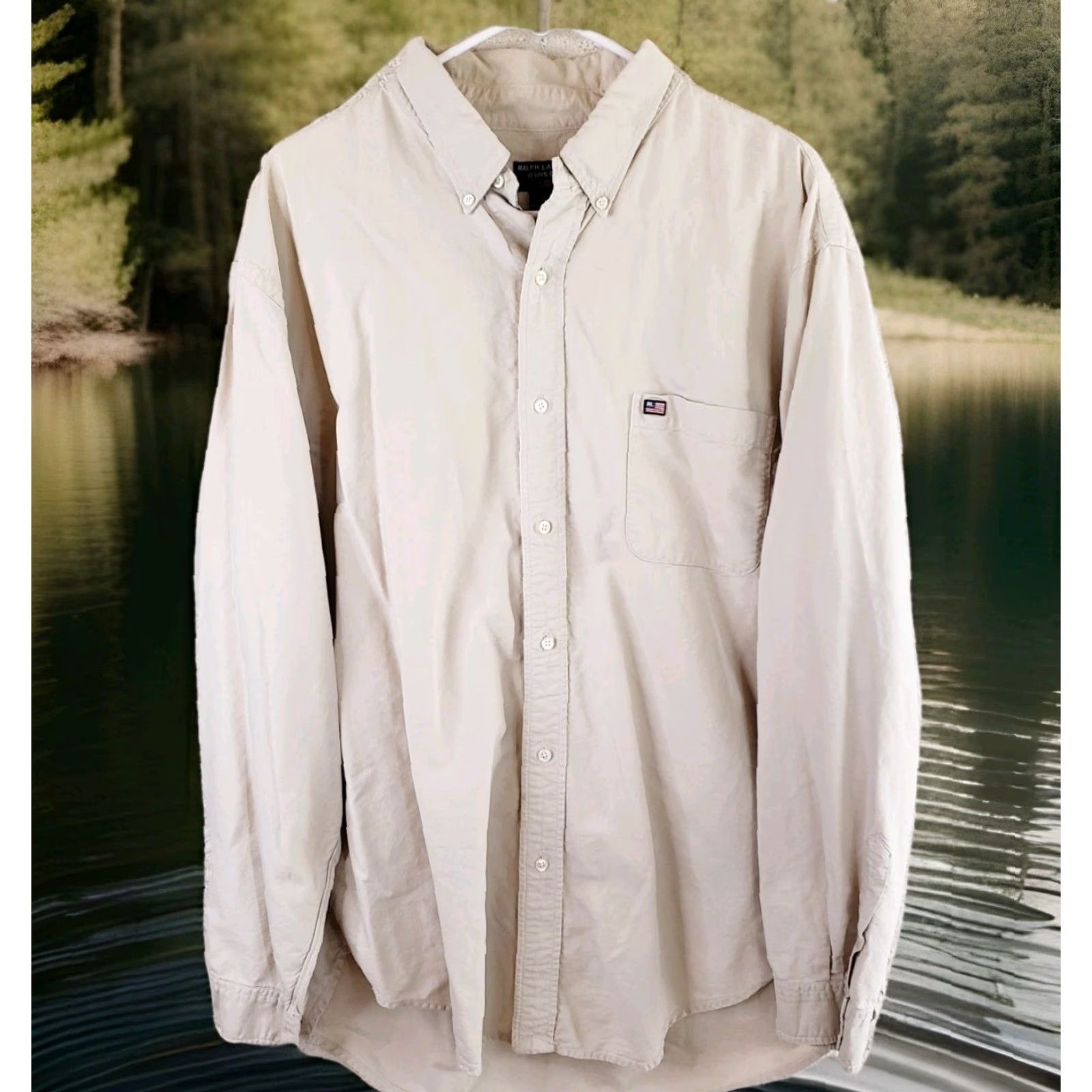 Ralph Lauren Ralph Lauren Jeans Company Men's Button-Up Shirt Long Sleeve Beige XL Button-Down Collar Casual Workwear Size US XL / EU 56 / 4 - 2 Thumbnail
