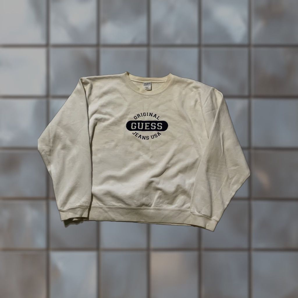Guess VINTAGE Guess Jeans USA Script Graphic Crewneck Pullover Sweatshirt Mens L White 90s Decade Theme" Size US L / EU 52-54 / 3 - 1 Thumbnail