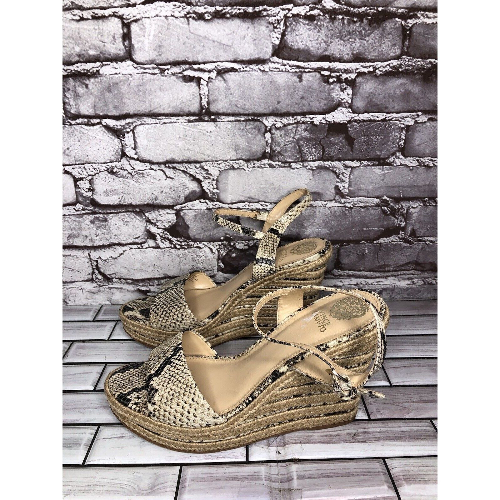 Vince Camuto Vince Camuto Marybell Ivory Leather Snake Wedge Espadrilles Size US 10.5 / IT 40.5 - 6 Thumbnail