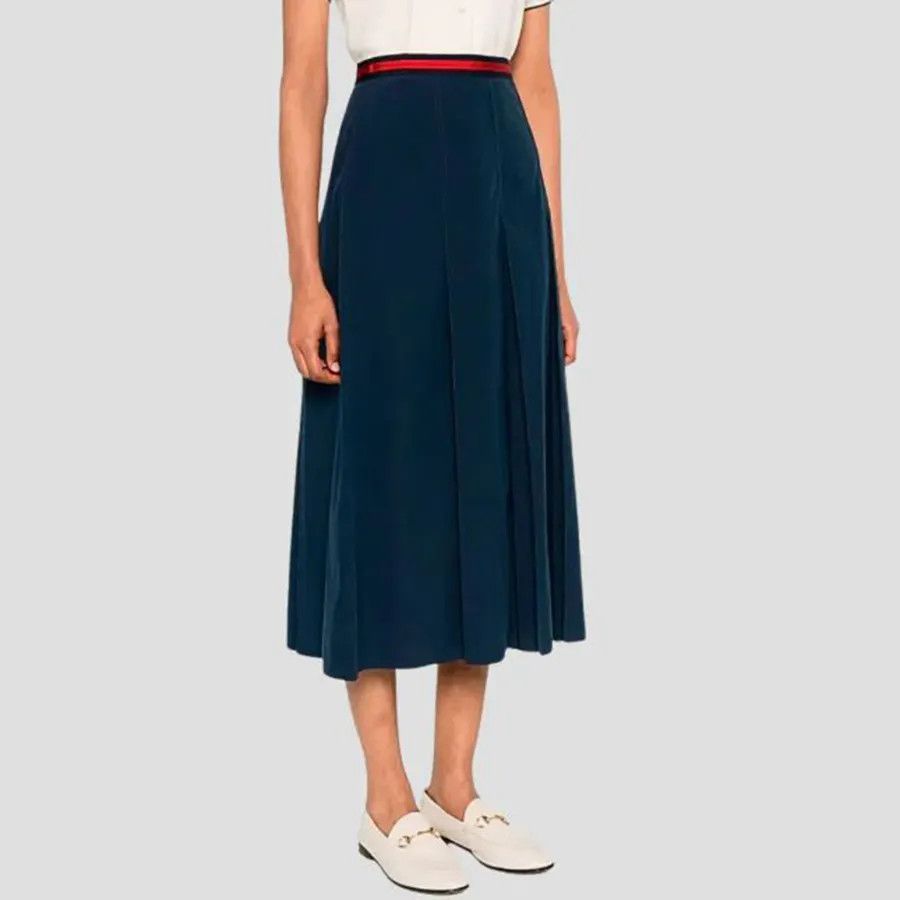 Gucci o1la5ras0526 Cotton Poplin Skirt With Web in Blue Size 32" / US 10 / IT 46 - 3 Thumbnail