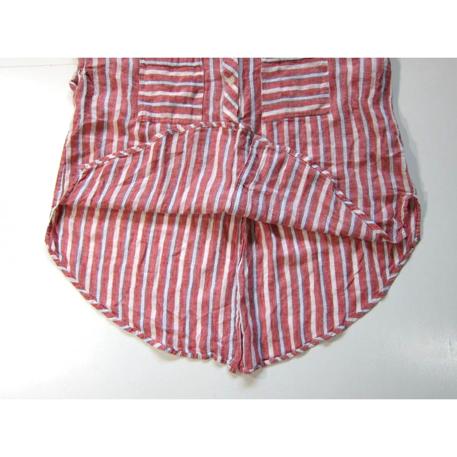 Lucky Brand Lucky Brand Blouse Shirt Ladies M Red Cap Sleeve Open Back Linen Rayon Stripe Button Down Size M / US 6-8 / IT 42-44 - 8 Thumbnail