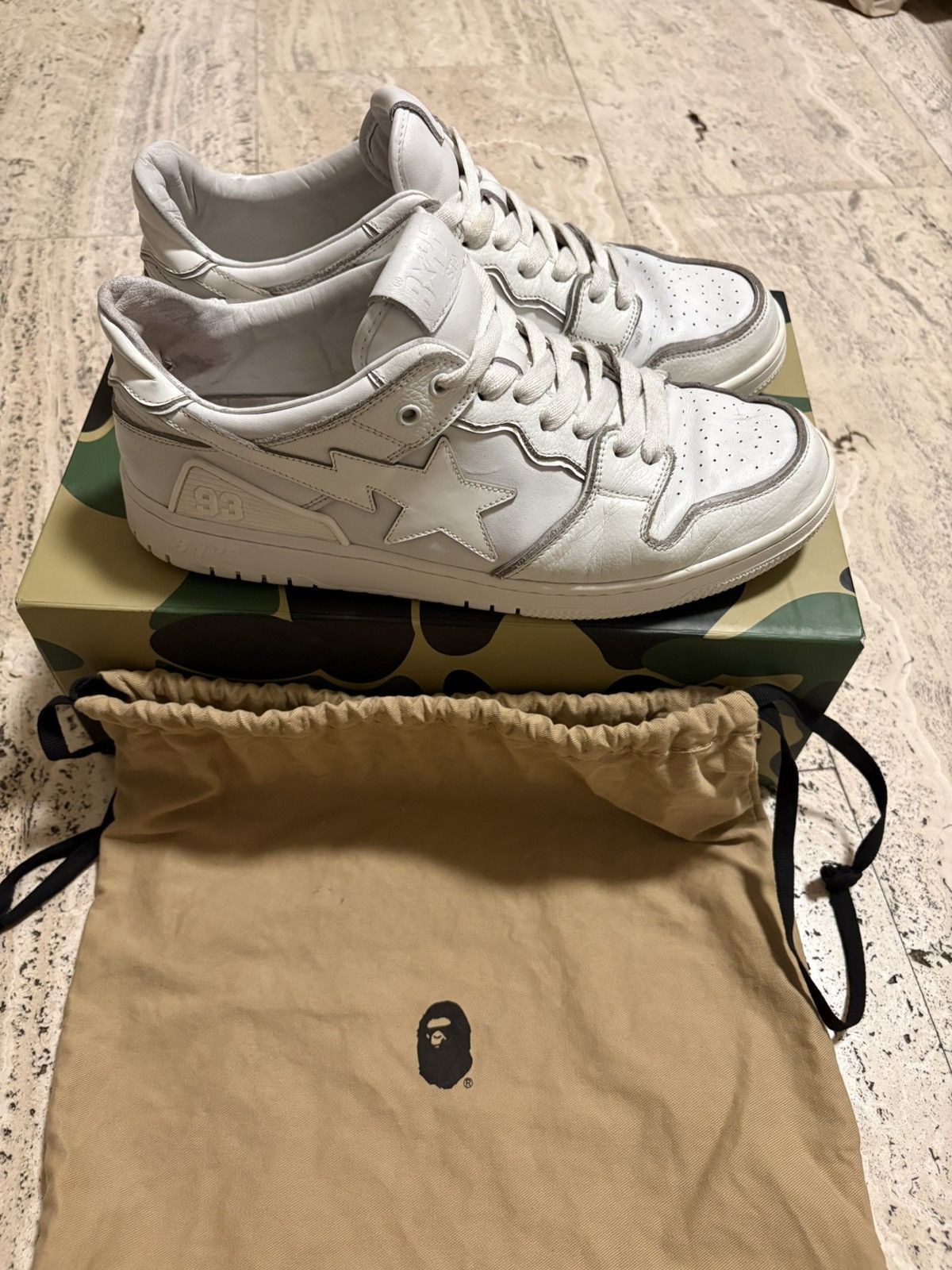Bape A Bathing Ape Bape SK8 Sta Triple White Leather – Size 11 Size US 11 / EU 44 - 3 Thumbnail