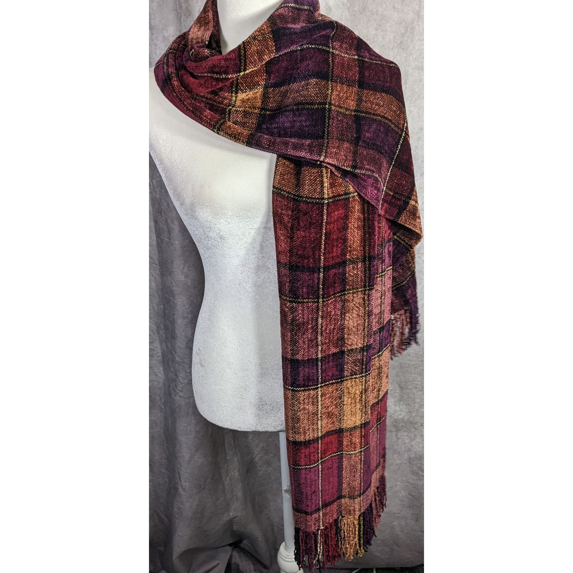 Other Vintage Searle Blatt Rayon Chenille Plaid Scarf With Fringe Size ONE SIZE - 9 Thumbnail