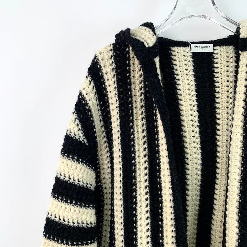 Saint Laurent Colorblock striped wool hooded cutout cardiga