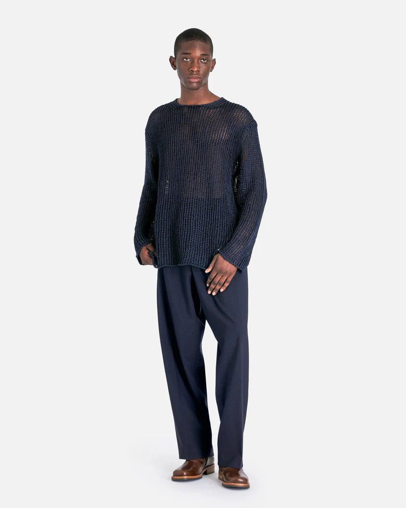 Jil Sander o1s1v1r1oon0925 Mouline Open Cotton Knit Jumper in Nevy Blue Size US L / EU 52-54 / 3 - 7 Thumbnail