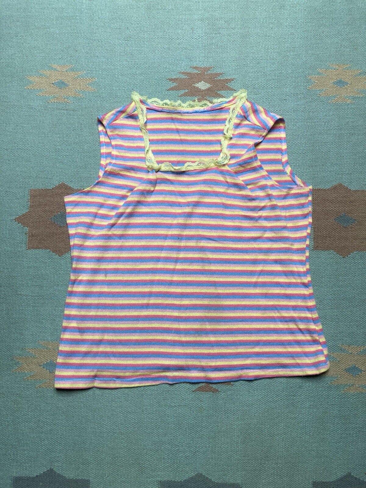 Vintage striped tank top women’s vest lace wool sleeveless cute XL Size XL / US 12-14 / IT 48-50 - 1 Thumbnail