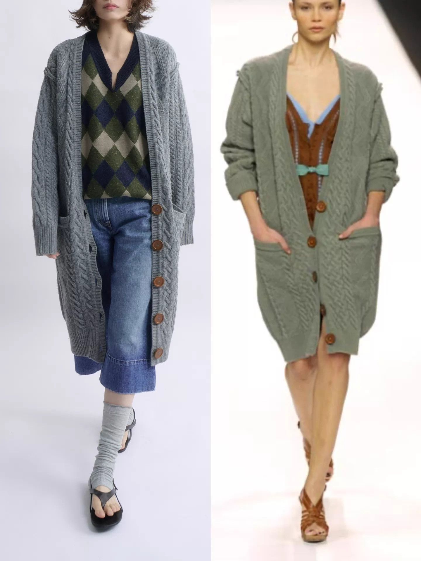 Chloe CHLOE by Phoebe Philo Gray Long Chunky Knit Cardigan 2004AW Size XS / US 0-2 / IT 36-38 - 1 Thumbnail