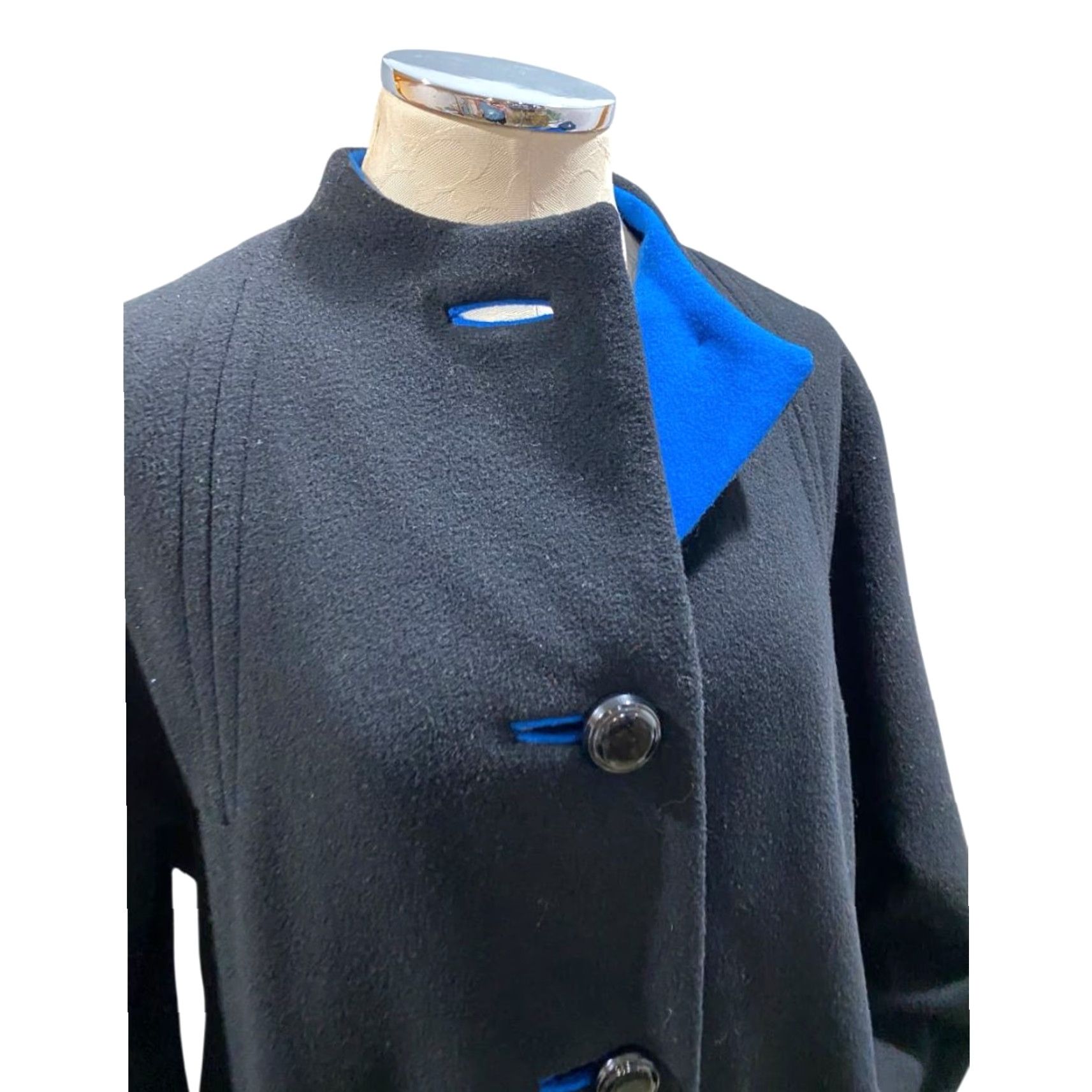 Vintage VINTAGE Trigere Coat Womens Size 12 Wool Black Blue Contrast 1980s Everyday Classic Coat Mens? Size XL / US 12-14 / IT 48-50 - 4 Thumbnail