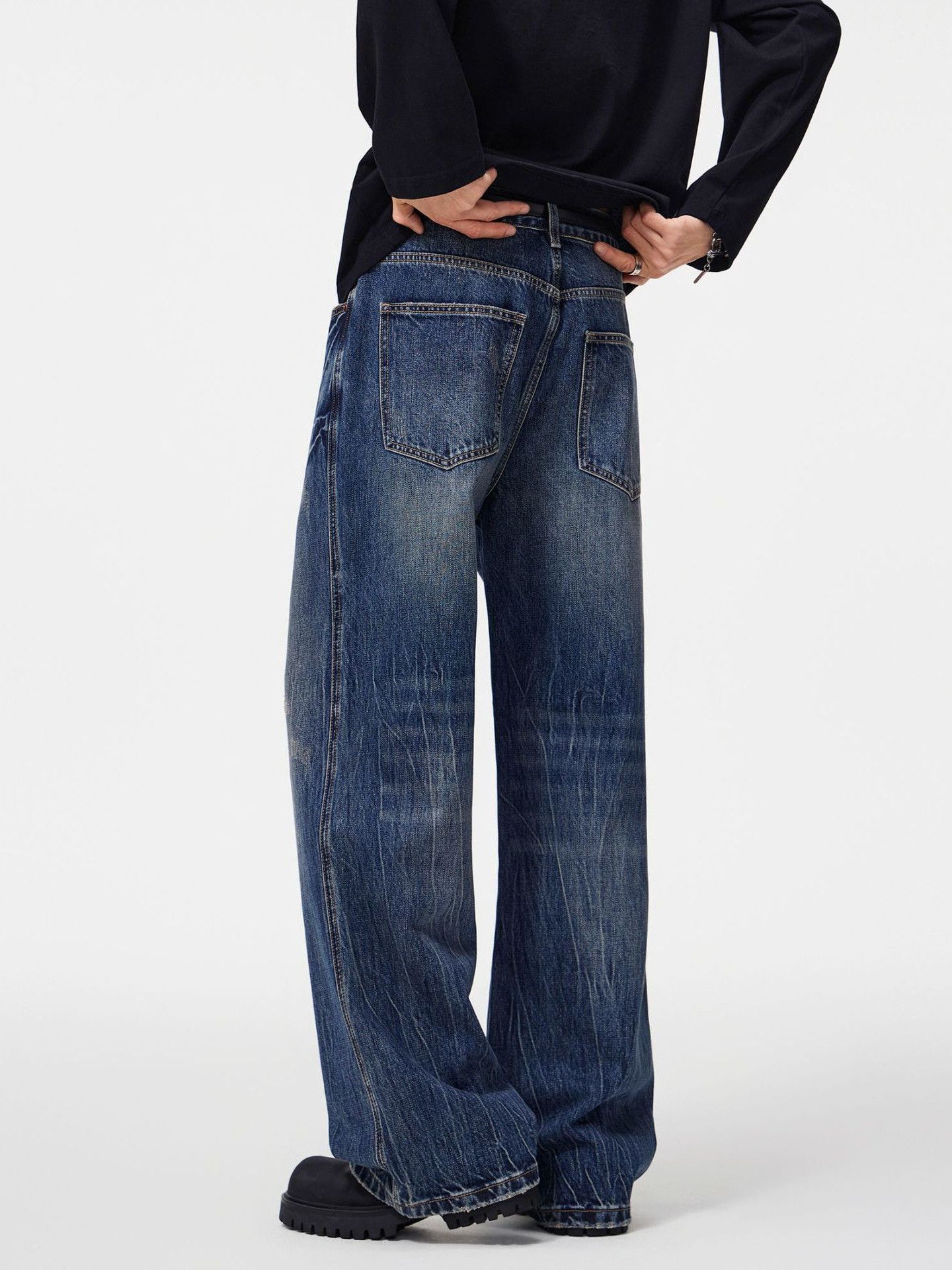 Vintage Blue washed lightning loose straight flared wide-leg jeans Size US 32 / EU 48 - 3 Thumbnail