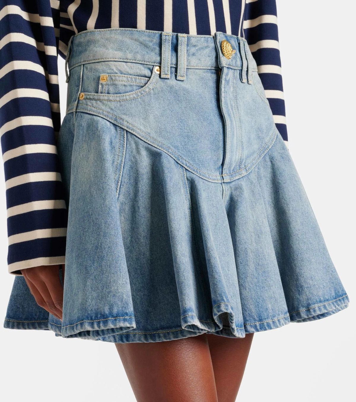 Balmain o1s1wg111025 Pleated Denim Mini Skirt in Blue Size 27" / US 4 / IT 40 - 5 Thumbnail