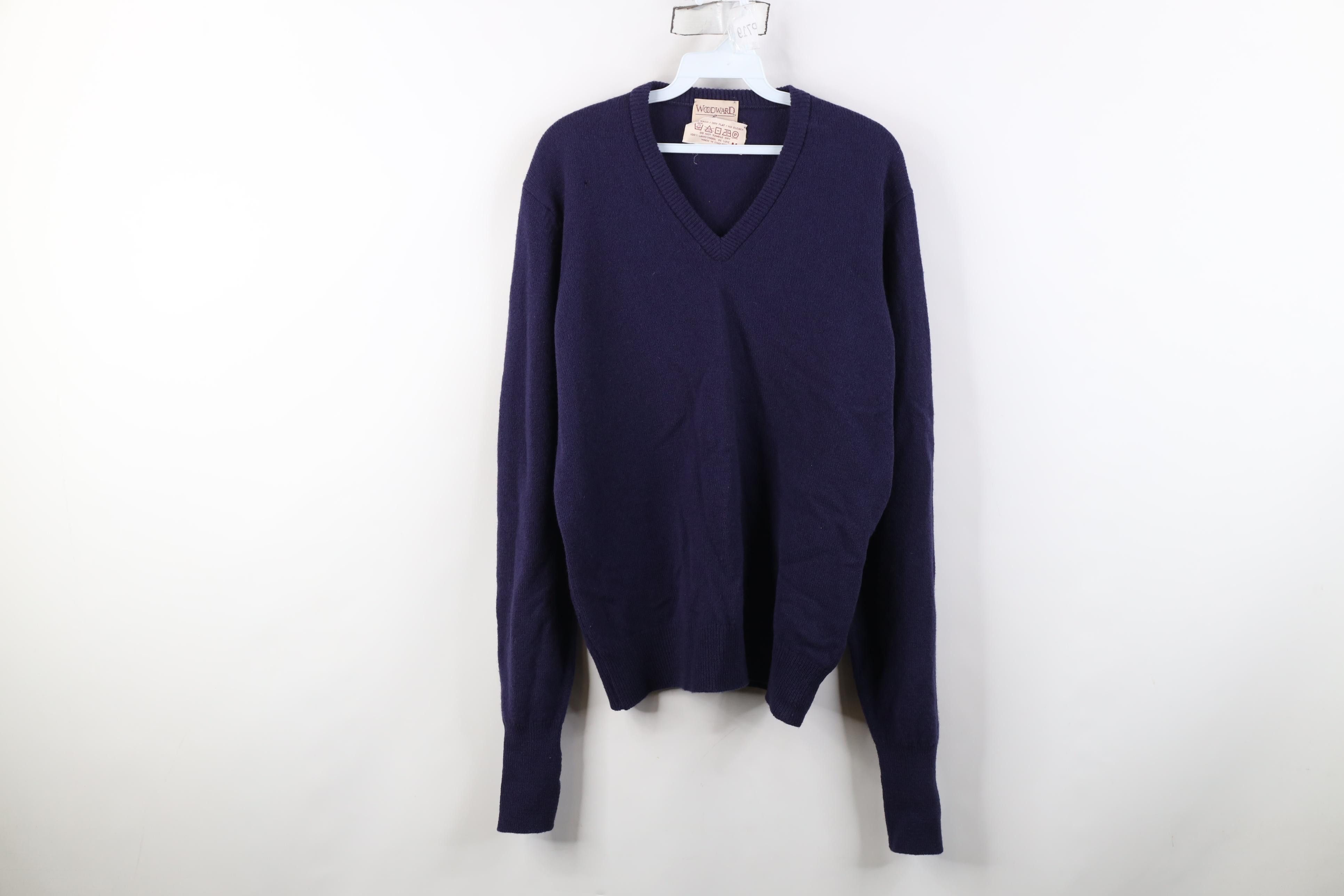 Vintage Vintage 90s Streetwear Blank Lambswool Knit V-Neck Sweater Size US M / EU 48-50 / 2 - 1 Thumbnail