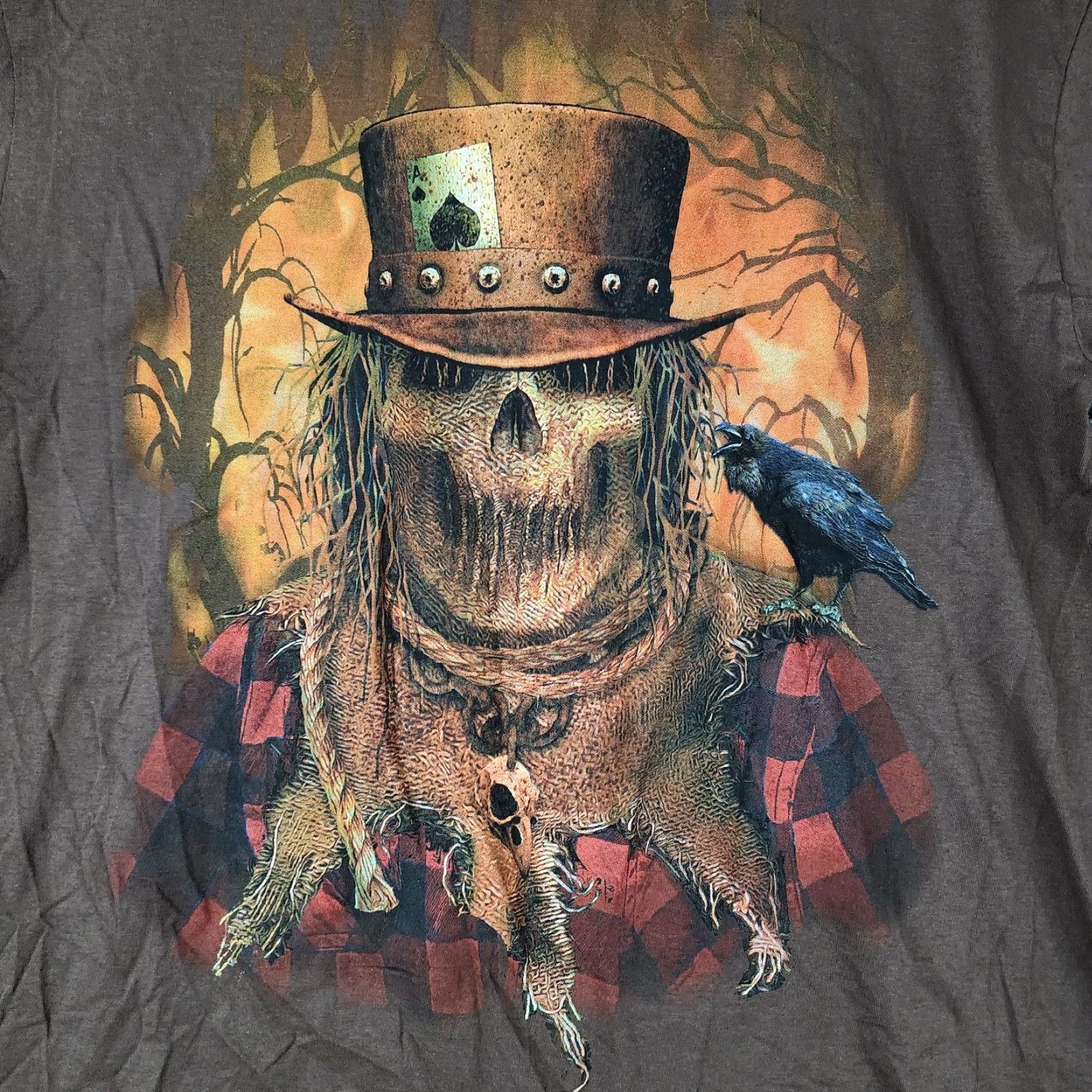 Fruit Of The Loom VINTAGE Fruit of the Loom Scary Scarecrow T-Shirt Brown Short Sleeve Mens L Graphic Tee Size L Size US 33 - 2 Thumbnail