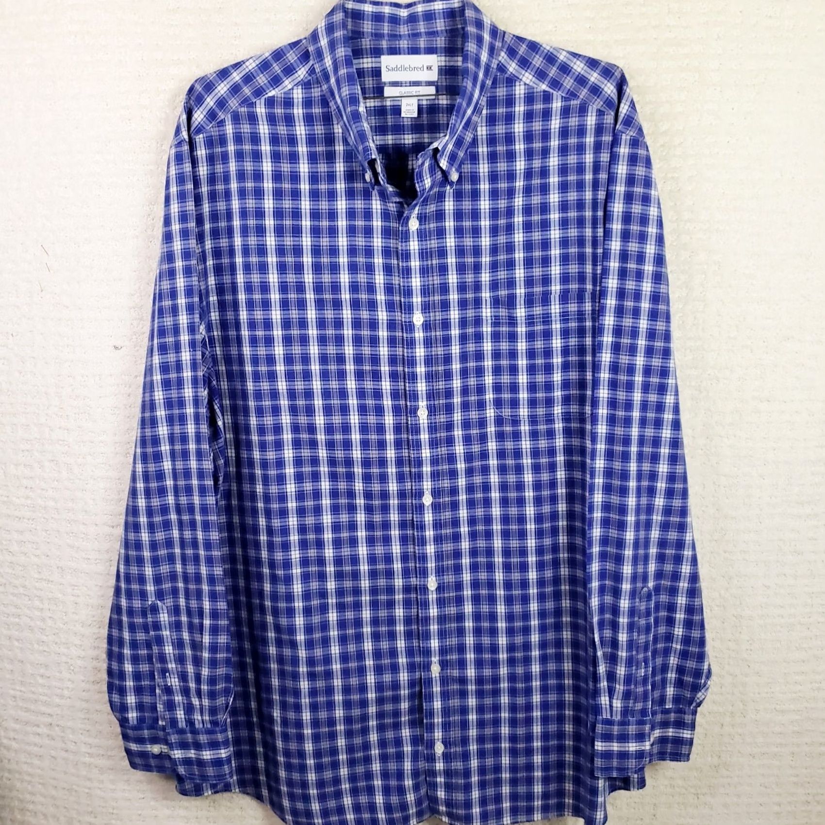 Vintage Saddlebred Button-Up Shirt Men's 2XLT Red Blue Plaid Long Sleeve Size US XXL / EU 58 / 5 - 2 Thumbnail
