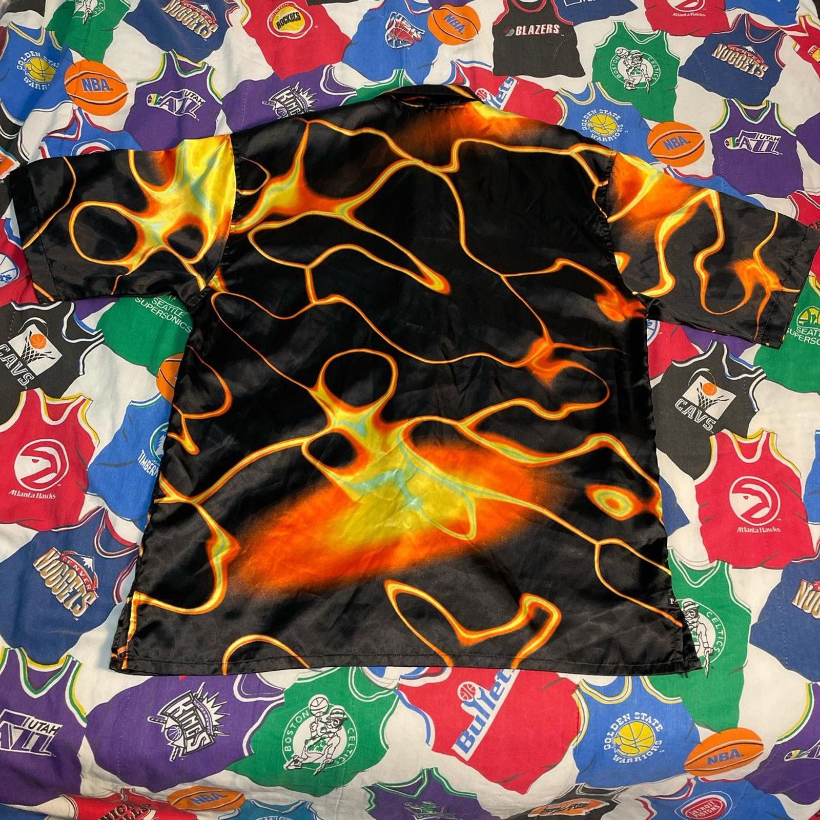 Affliction × Ecko Unltd. × JNCO Y2K PACO Top Heavy Grunge Fire Flame Style Silk Button Tee Size US XL / EU 56 / 4 - 2 Thumbnail