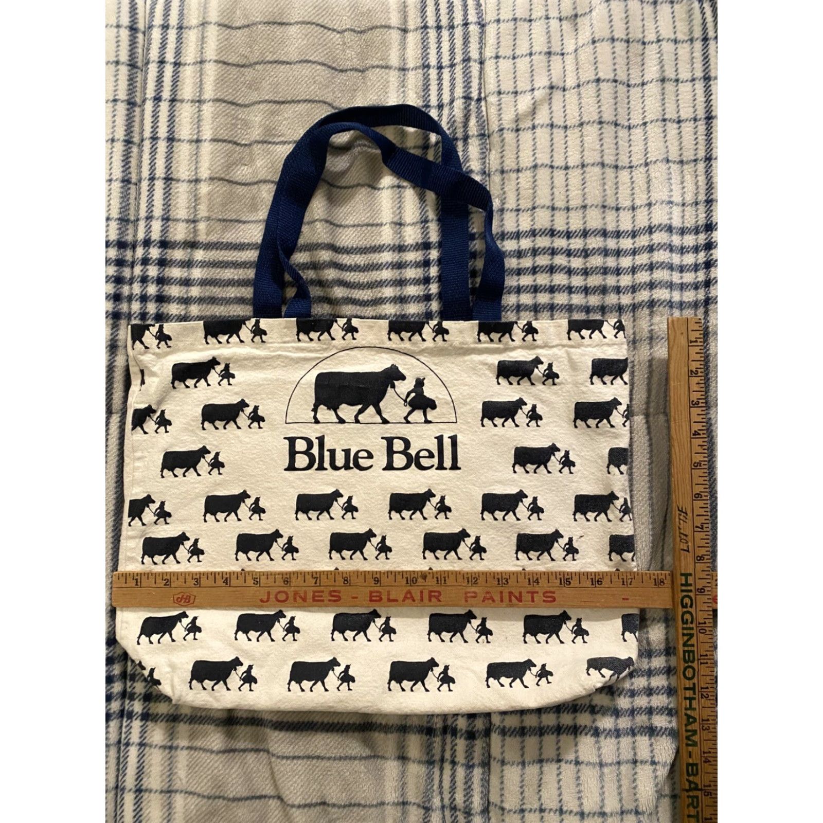 Bell VINTAGE Cotton Tote Bag Purse Ivory Navy Print Bell Ice Cream Blue 1980s Tote & Shopper Womens Men?? Size ONE SIZE - 2 Thumbnail