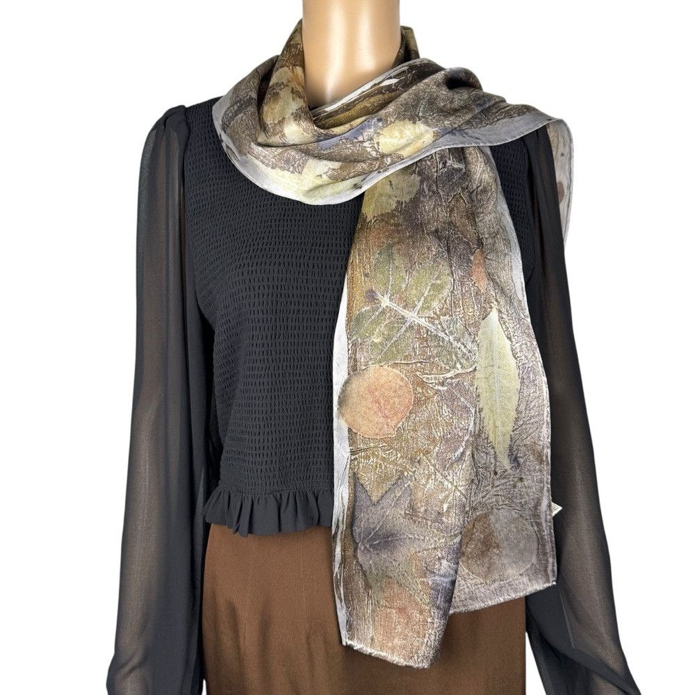 Other New 100% Silk Hand Dyed Leaves Ecoprint Rectangle Scarf 11' Size ONE SIZE - 2 Thumbnail