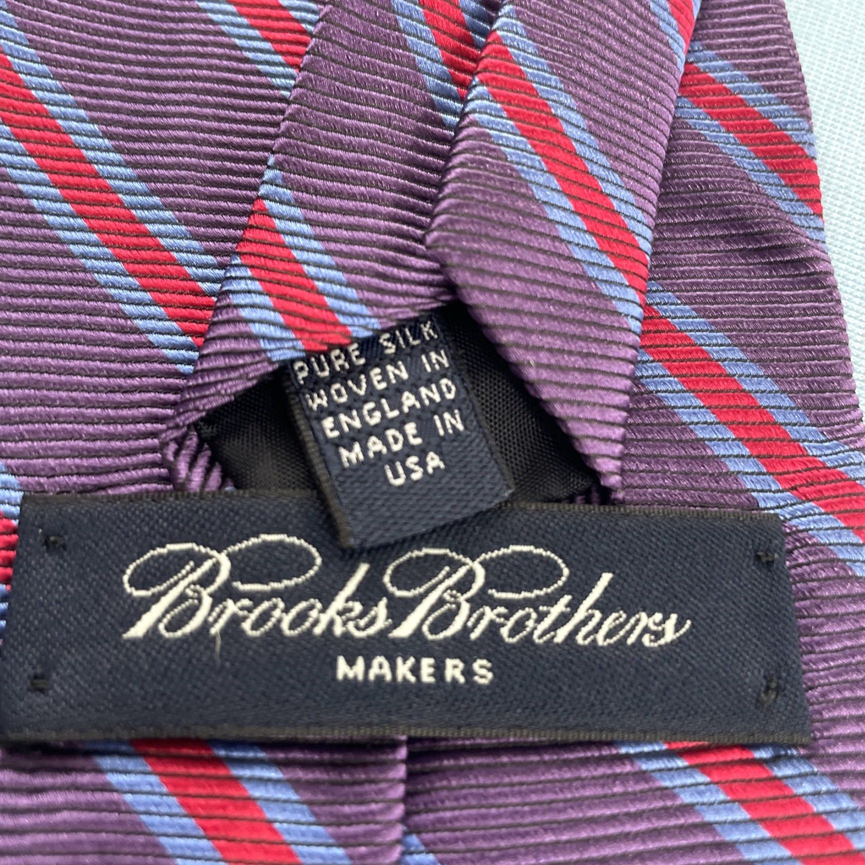 Brooks Brothers VINTAGE Brooks Brothers Makers Silk Tie Stripe Purple Blue Red Repp NeckTie 4x57 Handmade USA 100% Silk Woven Tie Capsule Wide Necktie Mens Size ONE SIZE - 5 Thumbnail