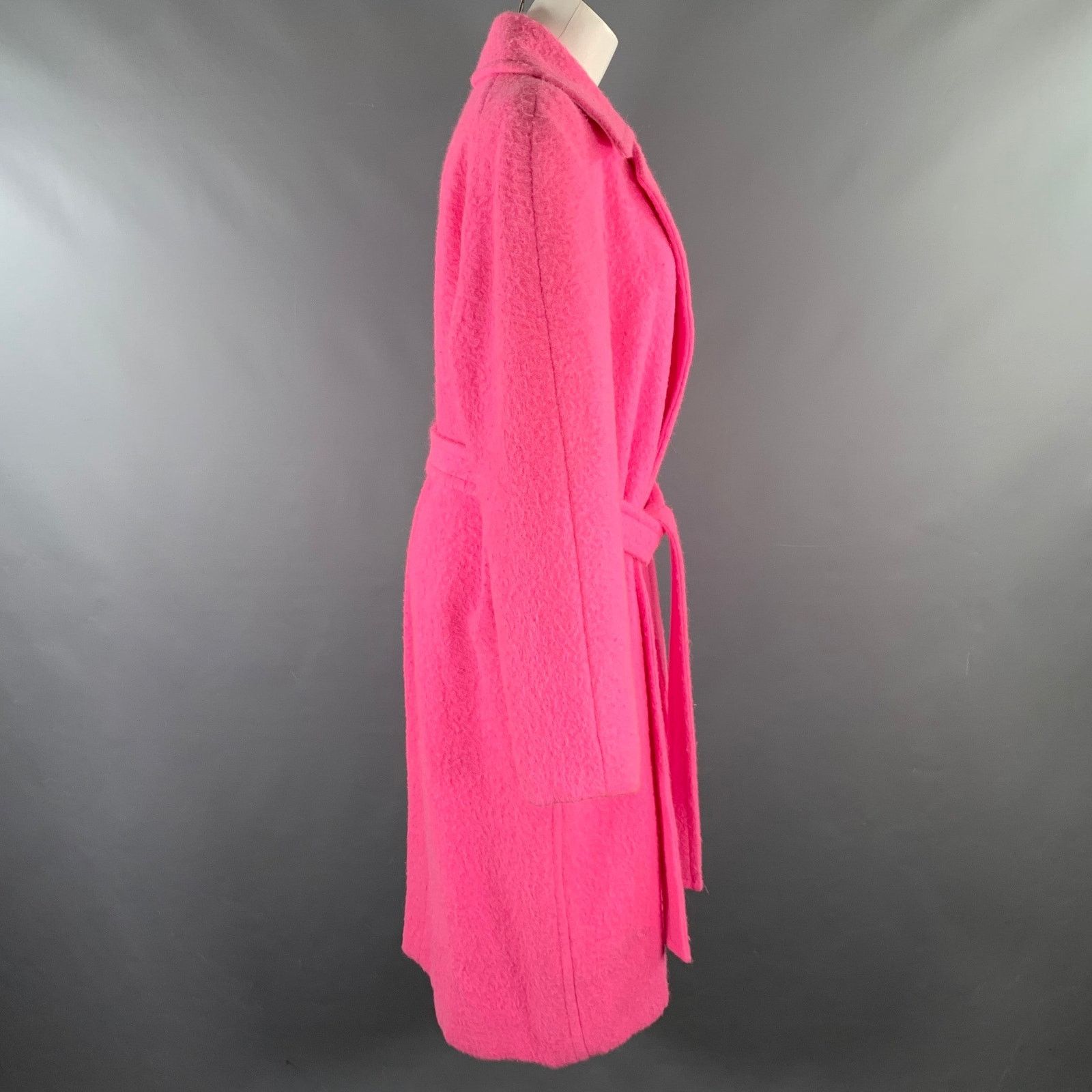 HELMUT LANG Size M Pink Alpaca Wool Textured Belted Coat