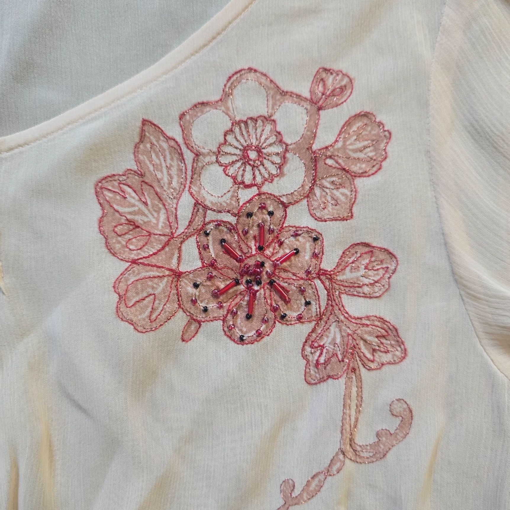 J. Jill VINTAGE J Jill Top Womens Small Beige Embroidered Beaded Sheer Cottage Casual Size S / US 4 / IT 40 - 3 Thumbnail
