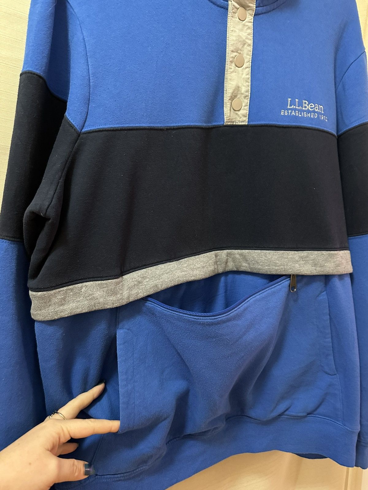 L.L. Bean L.L.Bean Men’s Y2K Pullover Snap Neck Blue Black Size L Tall Size US L / EU 52-54 / 3 - 3 Thumbnail