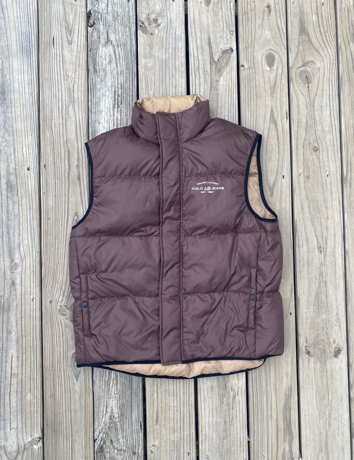 image of Polo Ralph Lauren x Vintage 90's Polo Puffer Vest in Brown, Men's (Size Large)