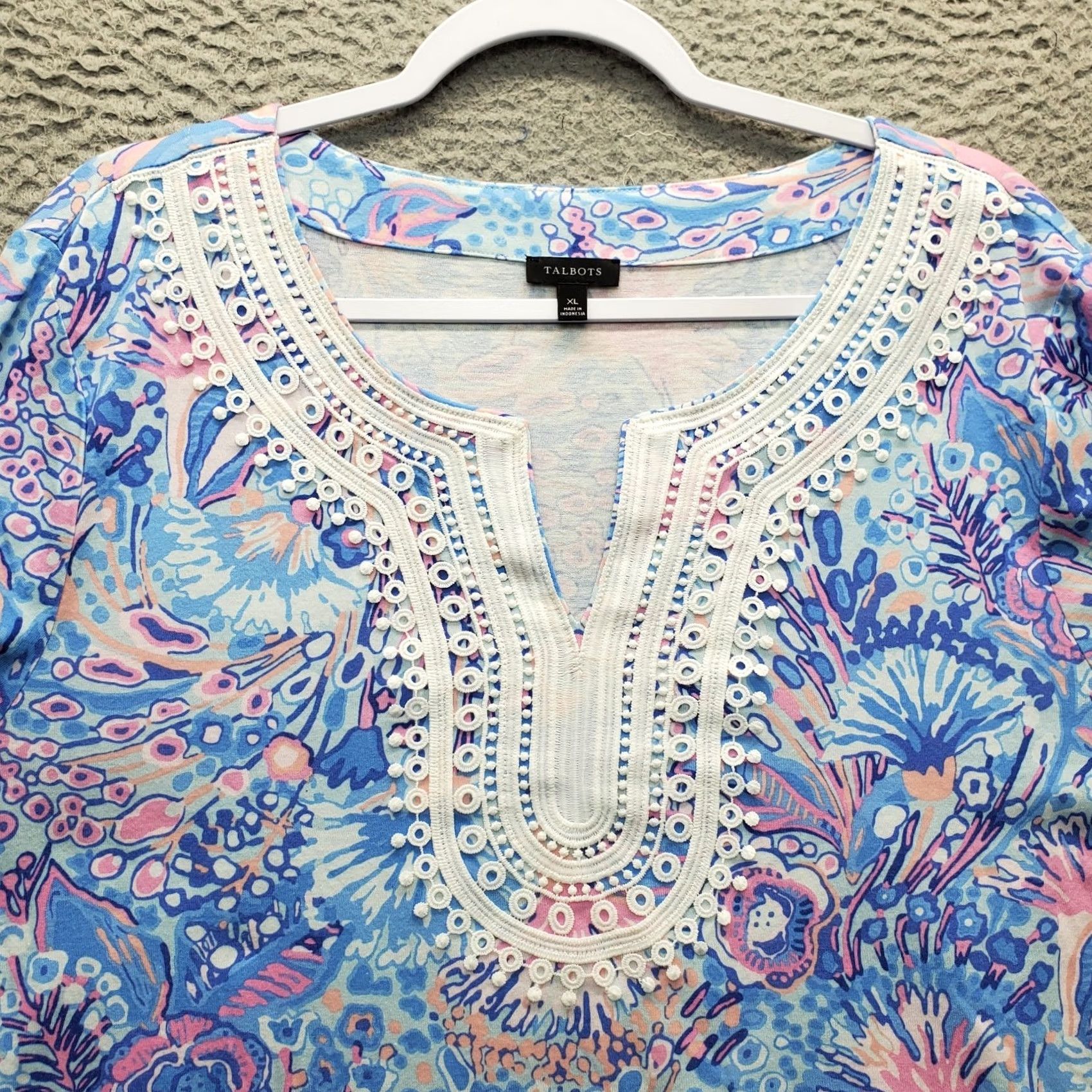 Talbots Talbots Tunic Top Womens XL Multicolor Floral Lace Trim Long Sleeve V-Neck Shirt Size XL / US 12-14 / IT 48-50 - 5 Thumbnail