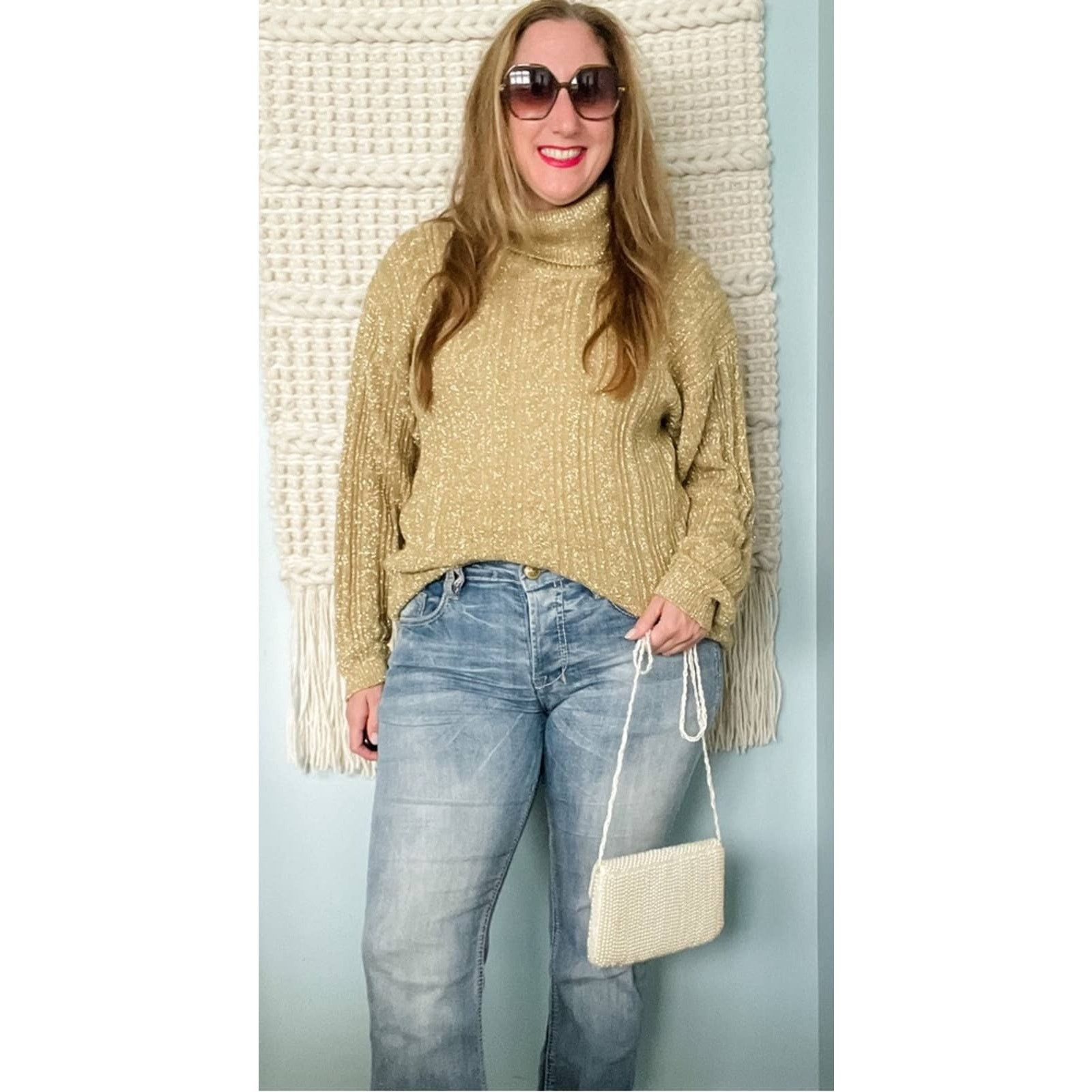 Vintage Vintage gold metallic sparkle ribbed knit turtleneck tunic M Size M / US 6-8 / IT 42-44 - 6 Thumbnail