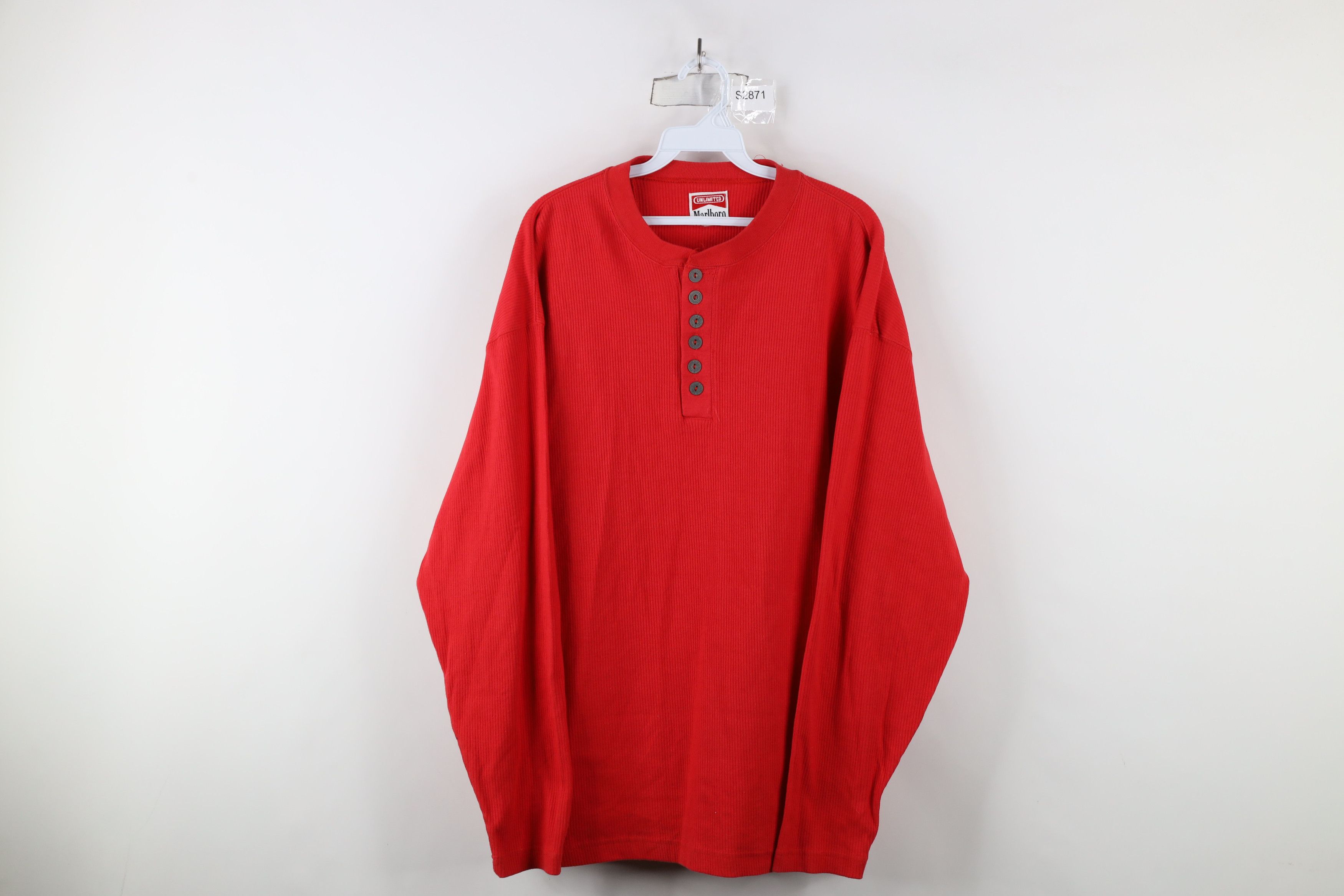 Marlboro × Vintage Vintage 90s Marlboro Ribbed Knit Long Sleeve Henley T-Shirt Size US XL / EU 56 / 4 - 1 Thumbnail