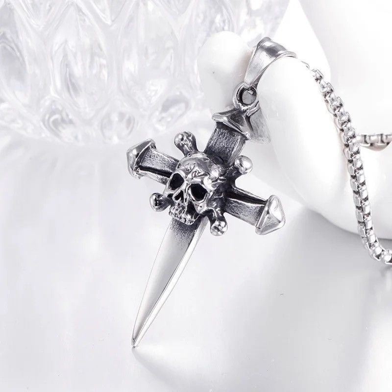 Jewelry New Trendy Skull Dagger Cross Pendant Necklace Size ONE SIZE - 3 Thumbnail