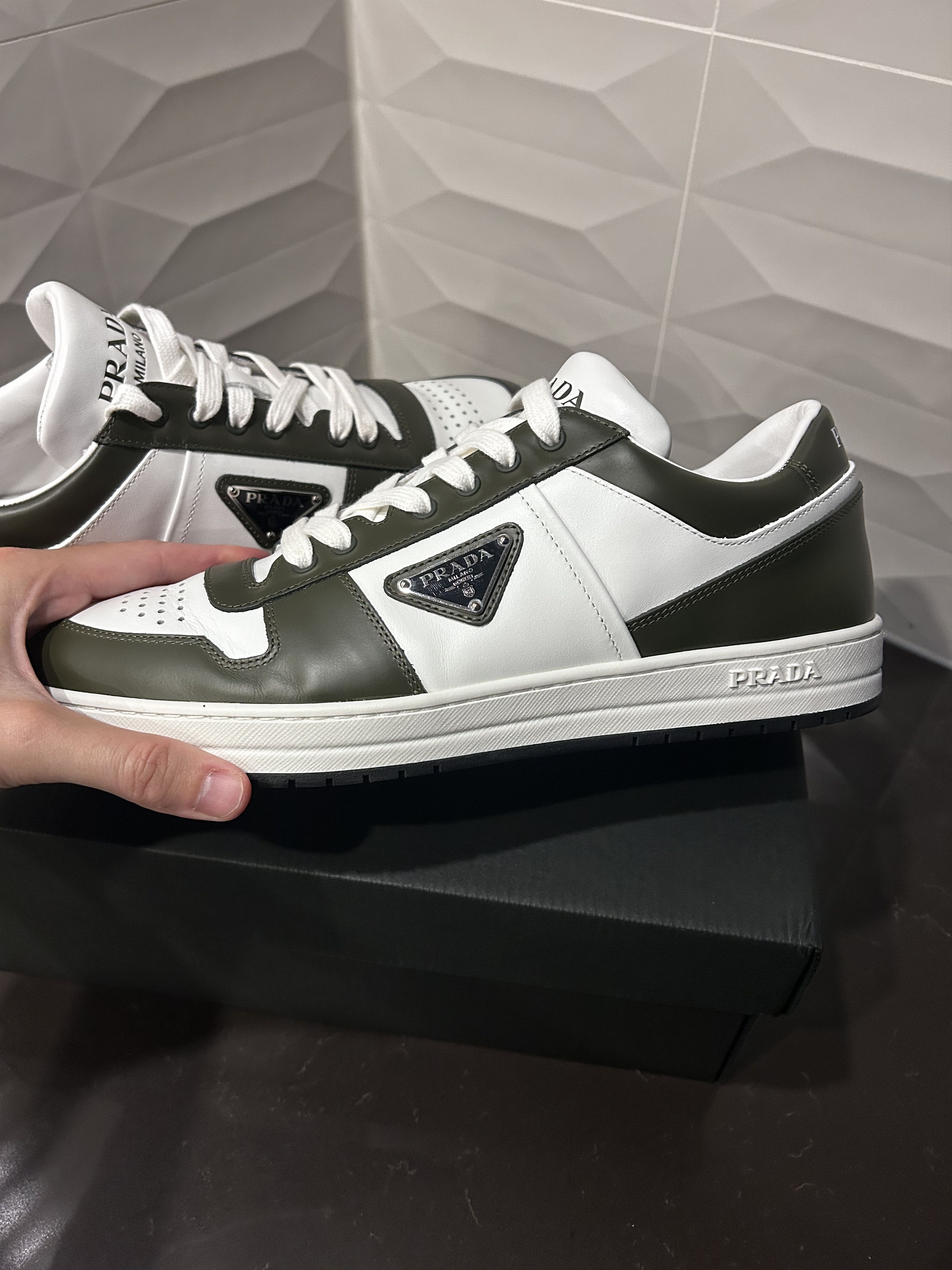 Prada 👟 Prada Downtown Leather Sneakers – Olive Green – Sz 10US Size US 10 / EU 43 - 11 Thumbnail