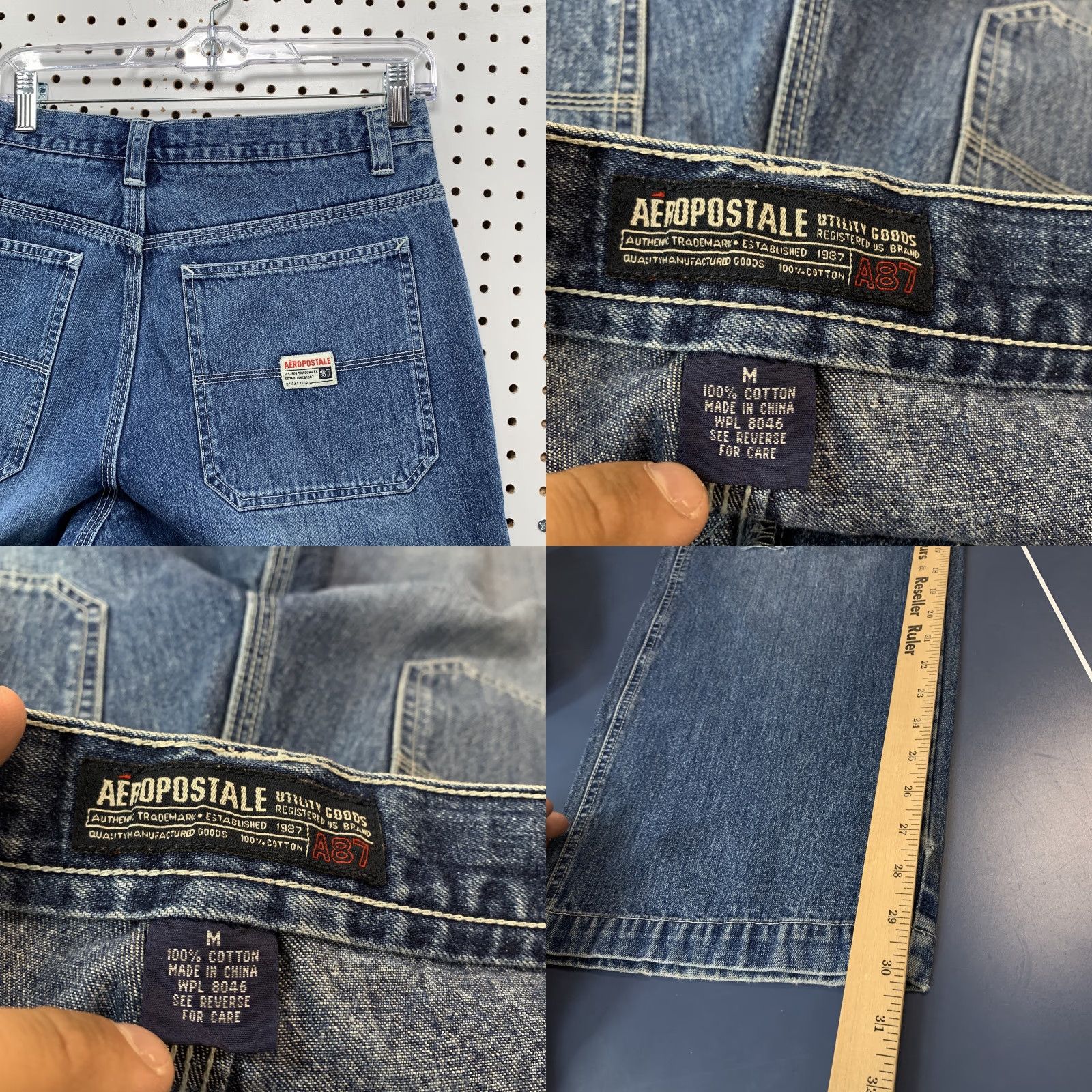Vintage VINTAGE Aeropostale Baggy Wide Leg Denim Jeans Men M Drawstring 35x30.5 Blue Cotton Denim 5-Pocket Design Inseam 31 Straight Winter Fall Spring Mens Size US 31 - 8 Thumbnail