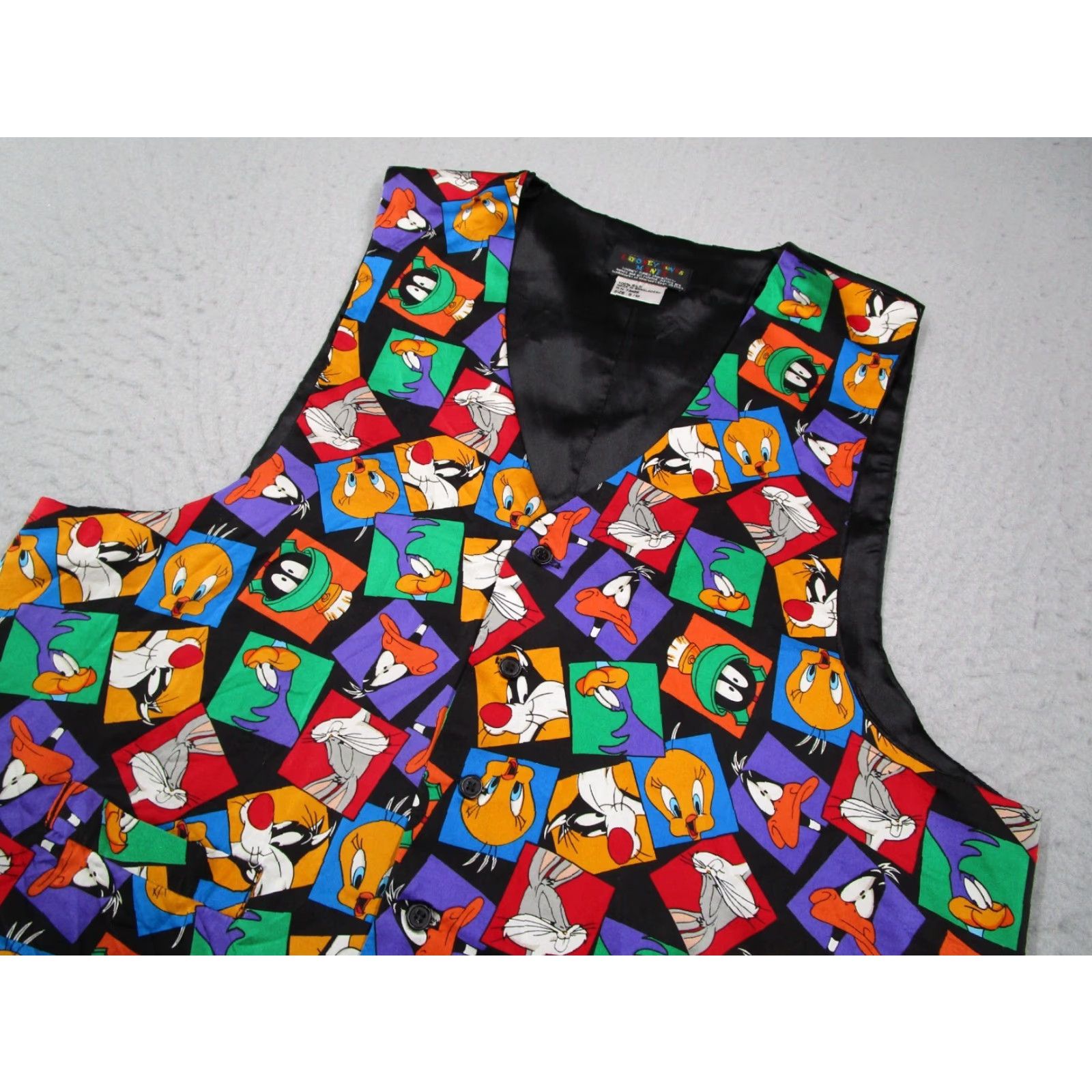 Vintage VINTAGE Looney Tunes Vest Men Small Black Silk Button Up Geometric 90s Retro Size US S / EU 44-46 / 1 - 2 Thumbnail