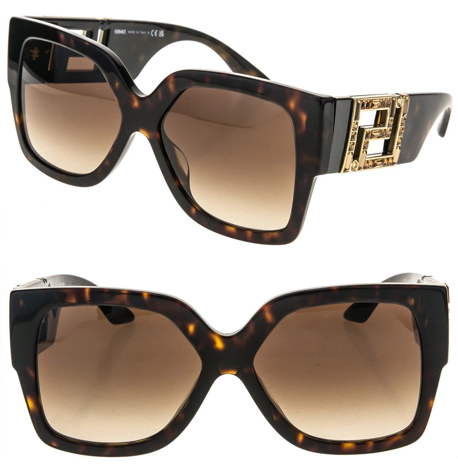 Versace VERSACE VE4402 GRECA Brown Gold Geometric Sunglasses 4402 Size ONE SIZE - 1 Thumbnail