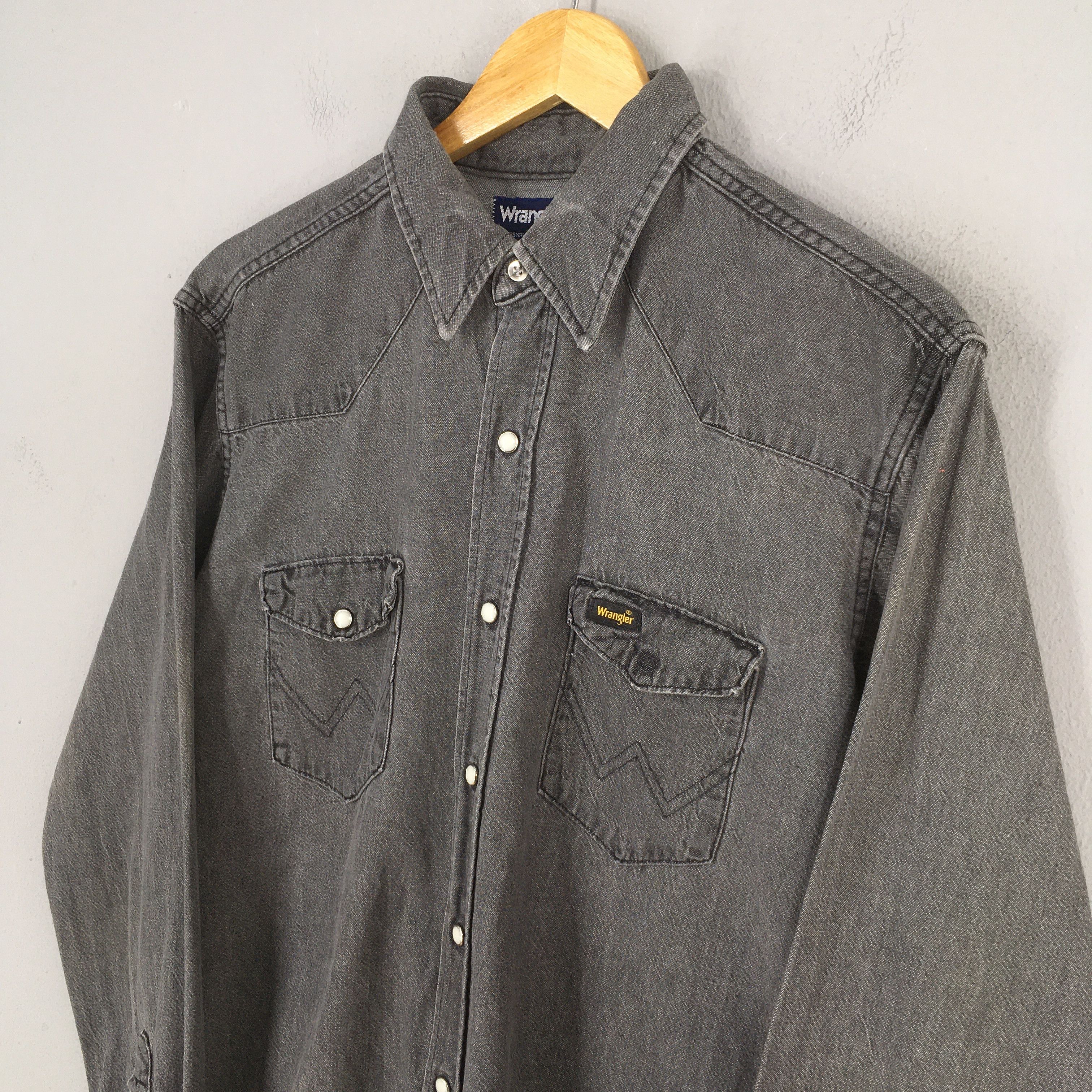Wrangler Vintage 1990s Wrangler Plain Black Shirt Large Size US L / EU 52-54 / 3 - 3 Thumbnail