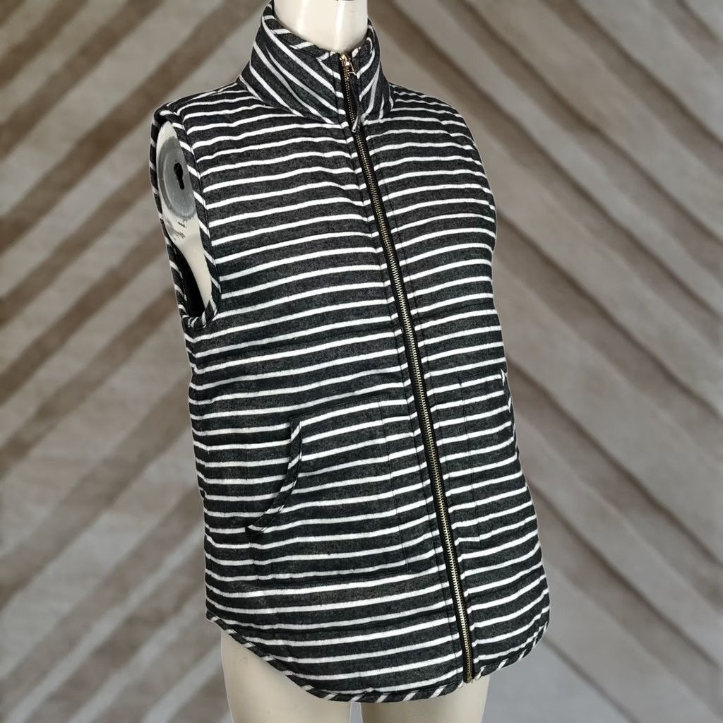Vintage WOMENS SMALL MUD PIE BLACK WHITE STRIPED FULL ZIP VEST Size S / US 4 / IT 40 - 1 Thumbnail