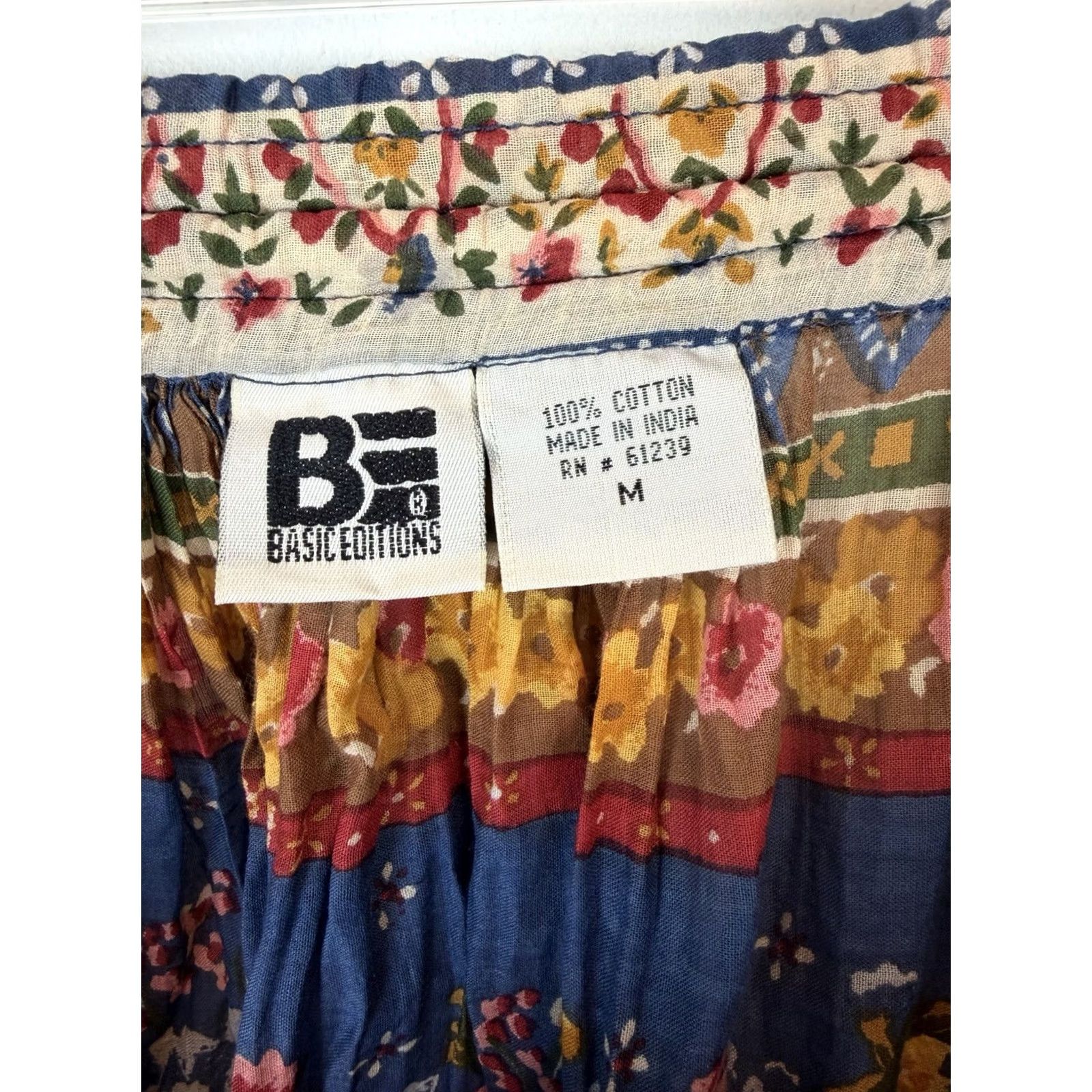 Basic Editions Basic Editions Skirt Womens Large Maxi Floral Boho Peasant Indie Festival Knit Cotton Blue Long Regular M Size 32" / US 10 / IT 46 - 3 Thumbnail